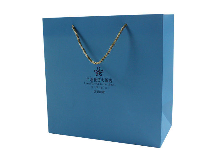 Blue Paper Bag For Shopping Embossing and Debossing Finishing