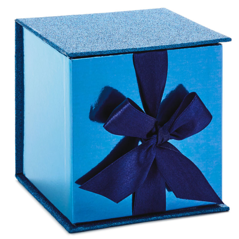 Navy Glitter 4x4 Small Gift Box With Shredded Paper Filler