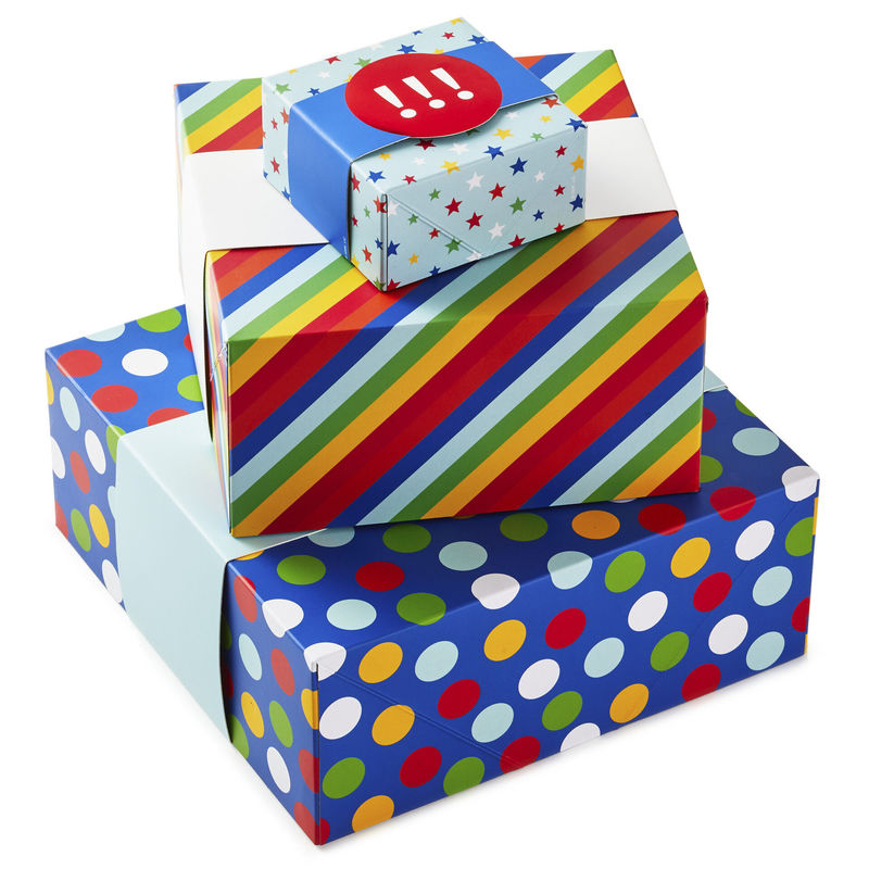4" 8" 10" Birthday 3 Pack Gift Boxes Art Paper With Bands