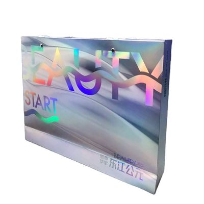 Bolsas de papel impresas personalizadas Bolsa de compras holográfica con mango de cinta