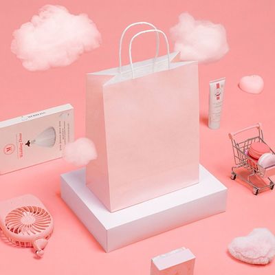 Offset Printing Craft Pink Gift Bag Dengan Panjang Tangannya