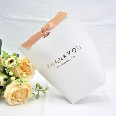 Custom Printed Terima kasih Kantong Kertas Putih Untuk Boutique Ulang Tahun