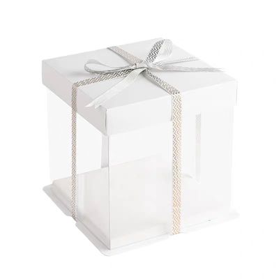 Nhà máy tùy chỉnh Eco thân thiện Food Folders Box cho 6 8 10 12 Inch Transparent Cake Box với Ribbon