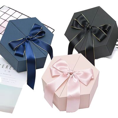 Hexagonal Shaped Art Paper Ribbon Rigid Packaging Box Style Ideal ...